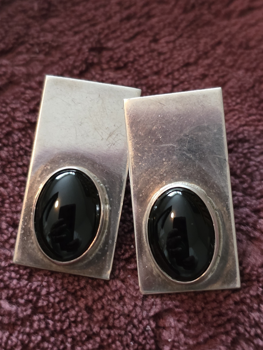 Sterling Silver Black Onyx Rectangular Pierced Earrings
